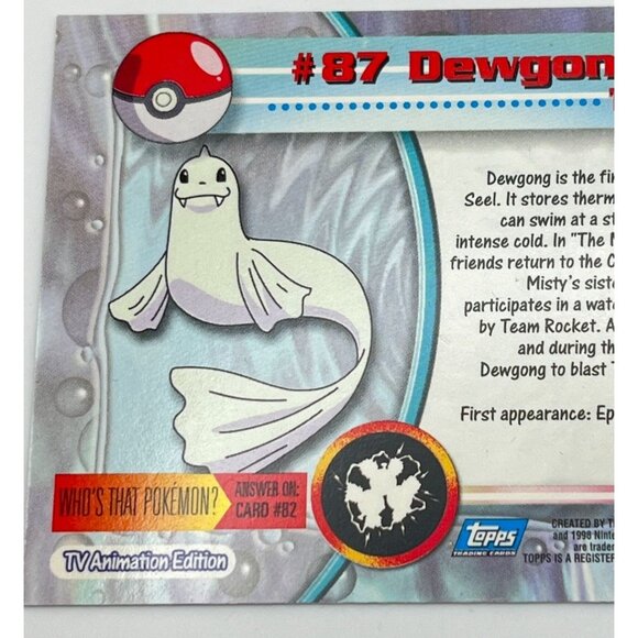 Dewgong Pokemon Card Topps #87 TV Animation Edition Series Blue Logo - Picture 4 of 5